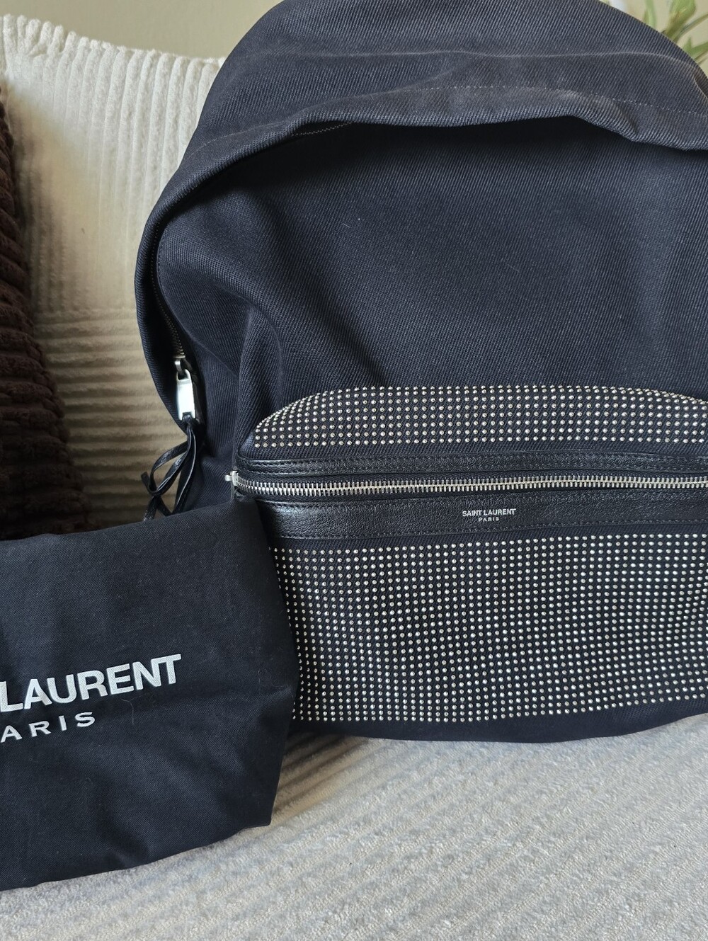 Saint Laurent Canvas City Studded Backpack